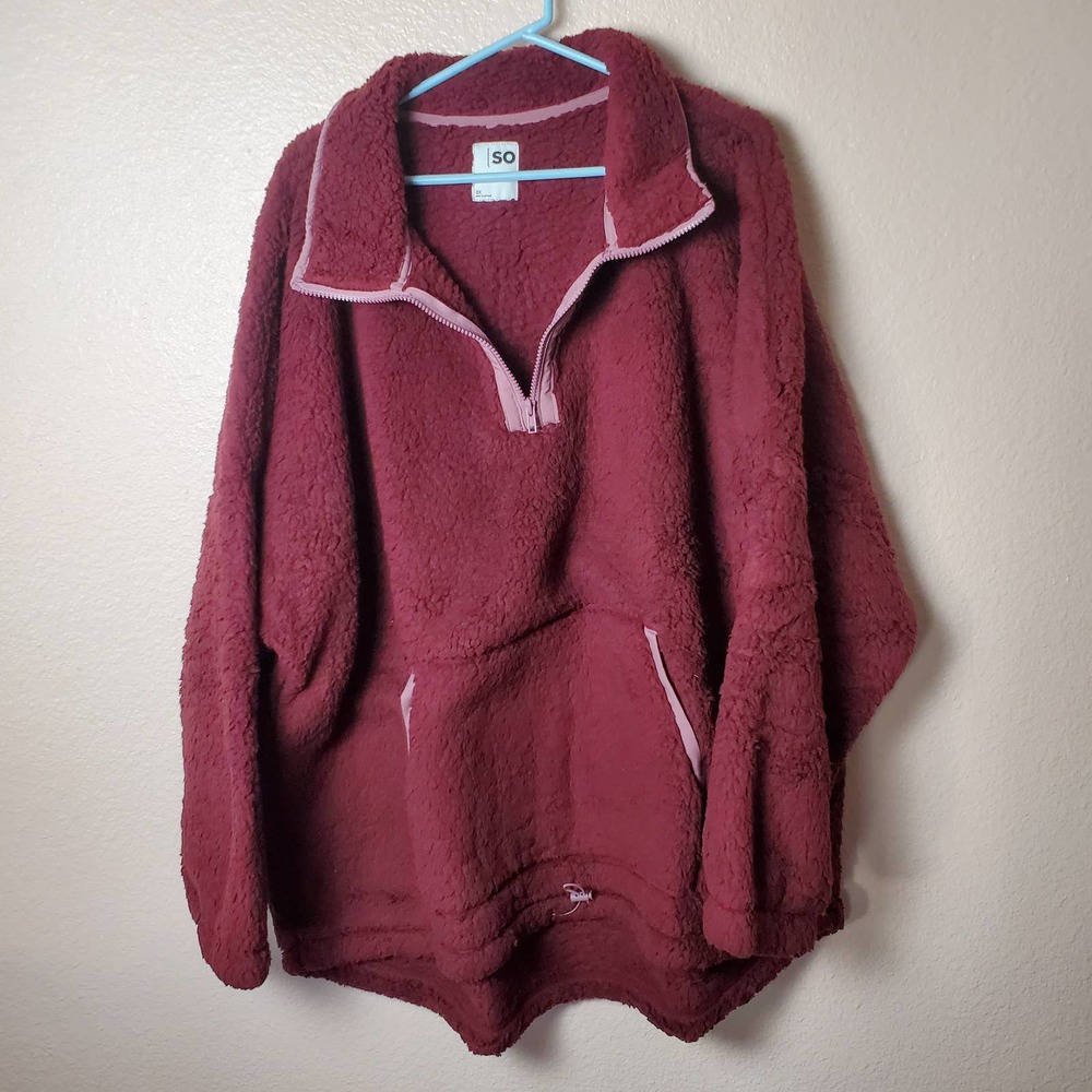 Kohl's SO Warm Fuzzy Fleece 1/4 Zip Pullover Sweater Burgundy 3x